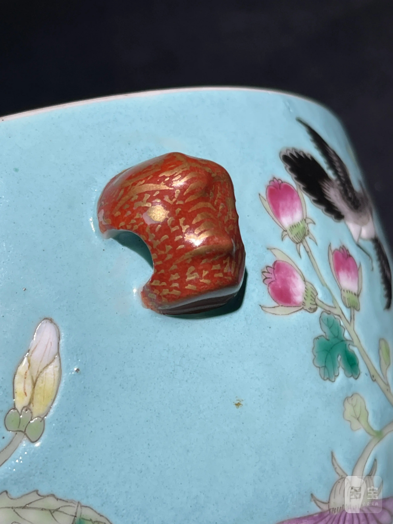 清光绪 松石绿地粉彩花鸟纹温锅 - 图10